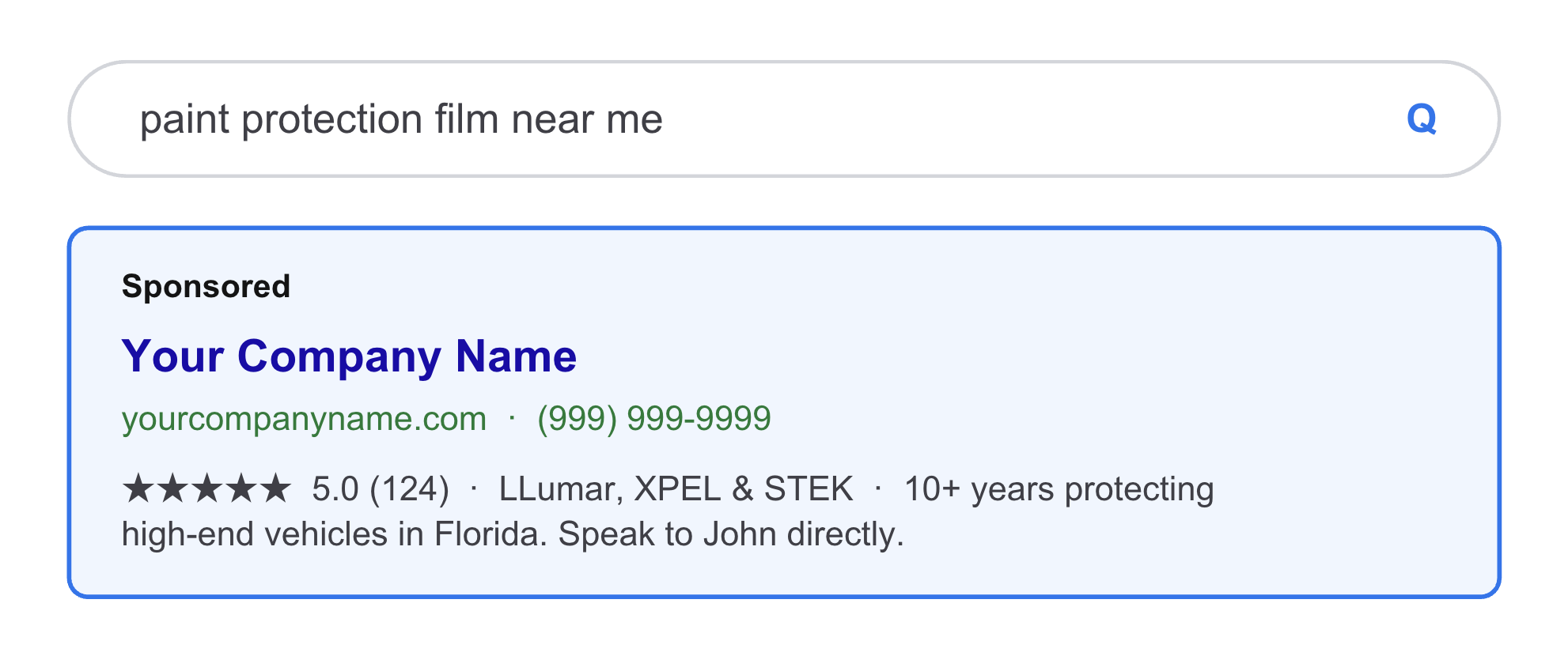 Google local search ad result for paint protection film near me